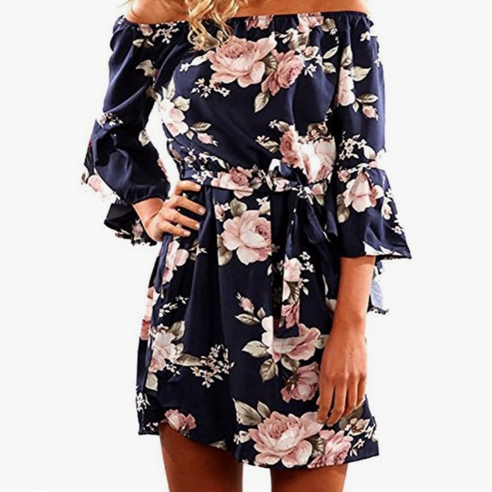 Off Shoulder Floral Short Dress